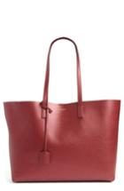 Saint Laurent East/west Leather Tote With Zip Pouch - Burgundy