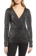 Women's Trouve Metallic Faux Wrap Top, Size - Black
