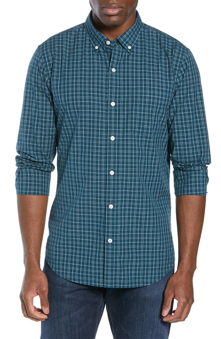 Men's Bonobos Washed Button Down Slim Fit Check Sport Shirt R - Green