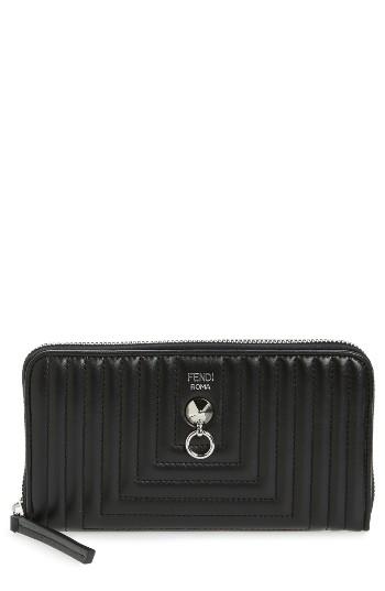 Women's Fendi Small Dotcom Shiny Quilted Leather Clutch Wallet -