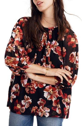 Women's Madewell Tie-back Bubble Sleeve Top - Black