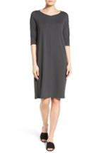 Women's Eileen Fisher V-neck Jersey Shift Dress, Size - Grey