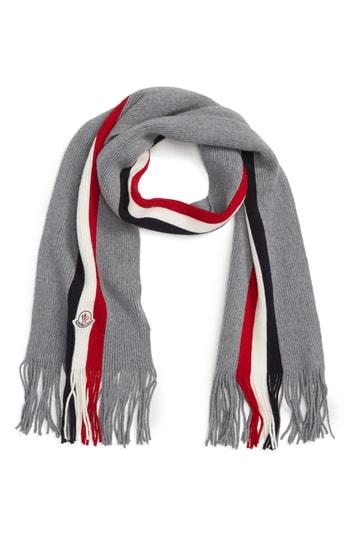 Men's Moncler Sciarpa Logo Stripe Wool Scarf, Size - Black