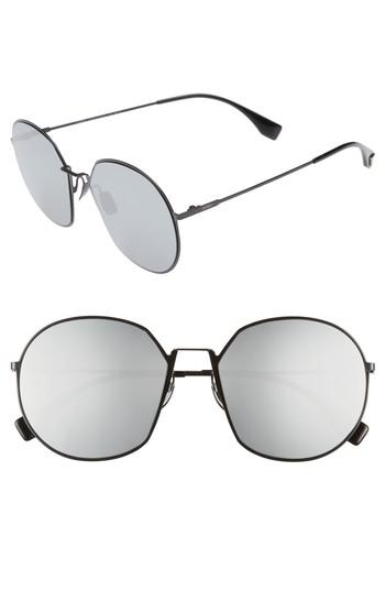 Women's Fendi 59mm Round Special Fit Sunglasses - Black