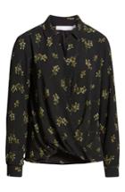 Women's All In Favor Patterned Drape Front Blouse - Black