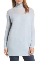 Petite Women's Halogen Sheer Yoke Cashmere Sweater, Size P - Blue