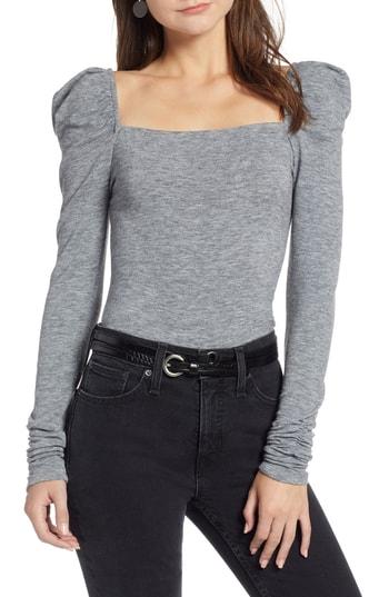 Women's Something Navy Square Neck Slim Knit Top - Grey