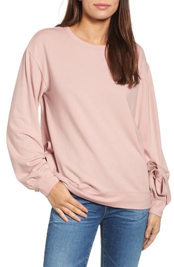 Women's Halogen Grommet Tie Sleeve Sweatshirt - Pink
