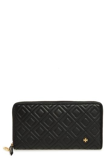 Women's Tory Burch Fleming Leather Zip Around Wallet - Black