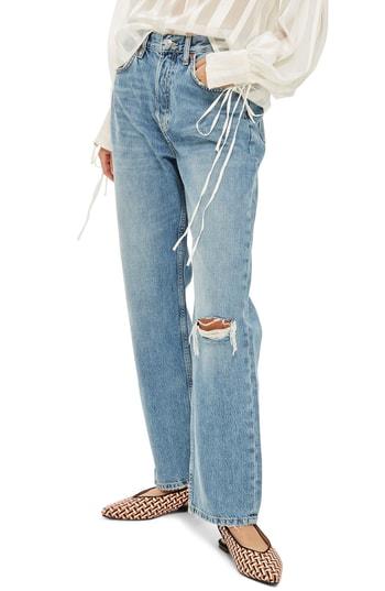 Women's Topshop One Rip New Boyfriend Jeans W X 30l (fits Like 24w) - Blue