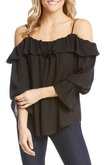 Women's Karen Kane Bracelet Sleeve Cold Shoulder Ruffle Top - Black