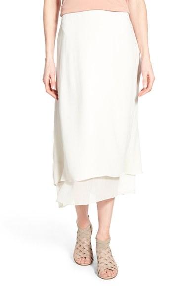 Women's Eileen Fisher Long Layered Silk Skirt, Size - Beige