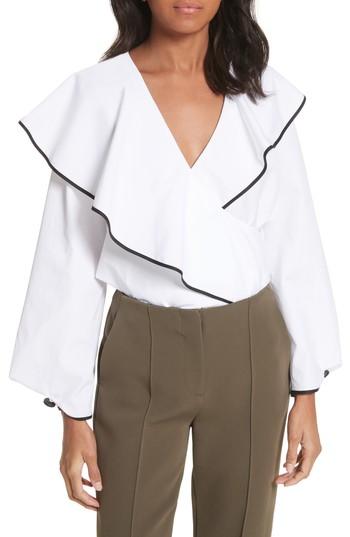 Women's Diane Von Furstenberg Piped Ruffled Poplin Blouse - White