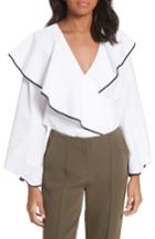 Women's Diane Von Furstenberg Piped Ruffled Poplin Blouse - White