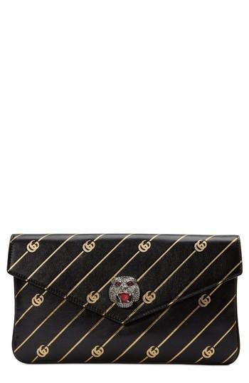 Gucci Broadway Gg Archive-p Leather Envelope Clutch - Black