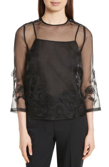 Women's Robert Rodriguez Embroidered Silk Top - Black