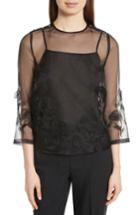 Women's Robert Rodriguez Embroidered Silk Top - Black