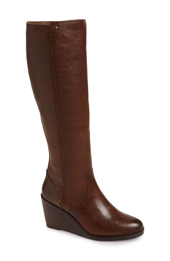Women's Frye Emma Knee High Wedge Boot .5 M - Brown
