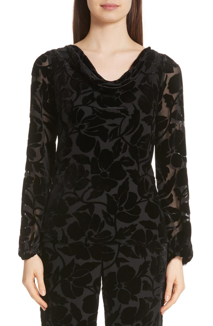 Women's St. John Collection Drape Neck Burnout Velvet Blouse - Black