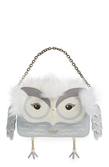 Kate Spade New York Mini Jocelyn Starbright Owl Faux Fur & Leather Top Handle Bag - White
