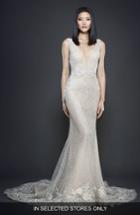 Women's Lazaro Embellished Check Net Gown, Size In Store Only - Ivory