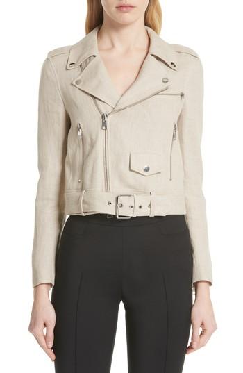 Women's Theory Shrunken Linen Moto Jacket - Beige