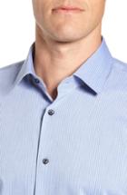 Men's Nordstrom Men's Shop Tech-smart Trim Fit Stretch Stripe Dress Shirt - 36/37 - Blue