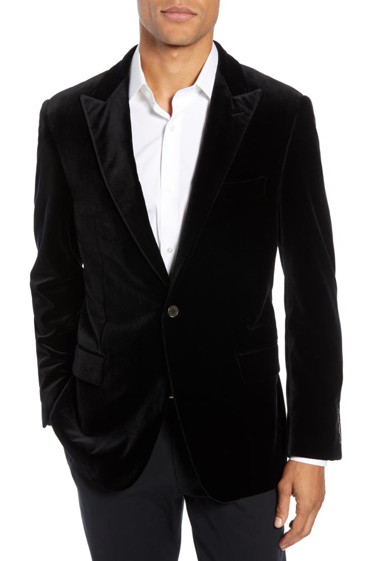 Men's Hickey Freeman Classic Fit Stretch Cotton Velvet Dinner Jacket R - Black
