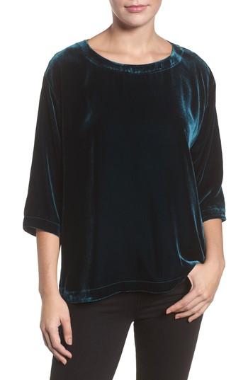 Women's Eileen Fisher Boxy Velvet Top, Size - Blue