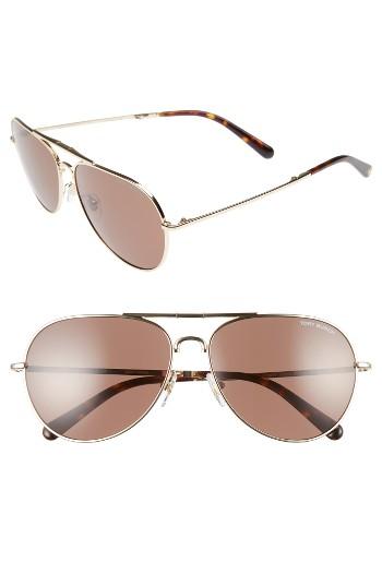 Women's Tory Burch 58mm Foldable Aviator Sunglasses - Light Gold