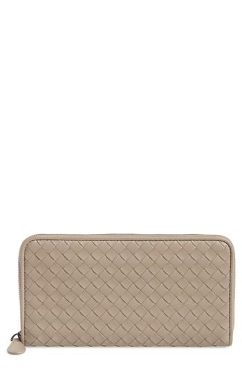 Women's Bottega Veneta Intreccio Zip Around Wallet - Grey
