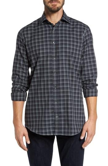 Men's Luciano Barbera Classic Fit Plaid Sport Shirt, Size - Black