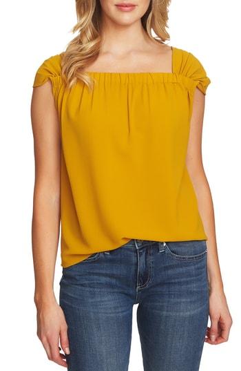 Women's Cece Gathered Cap Sleeve Top - Yellow