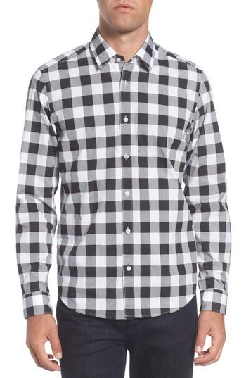 Men's Boss Lance Regular Fit Buffalo Plaid Sport Shirt, Size - Black