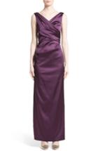 Women's Talbot Runhof V-neck Ruched Stretch Satin Column Gown - Purple