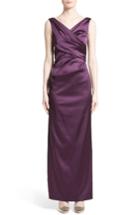 Women's Talbot Runhof V-neck Ruched Stretch Satin Column Gown - Purple