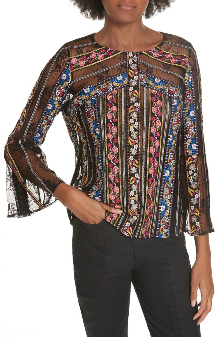 Women's Alice + Olivia Larue Embroidered Blouse - Black