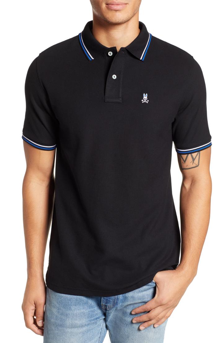 Men's Psycho Bunny Tipped Pique Polo (s) - Black