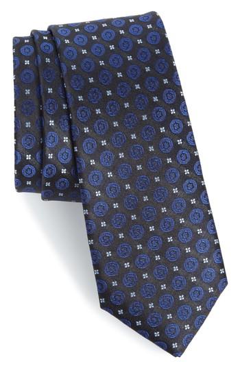 Men's Calibrate Modern Medallion Silk Skinny Tie, Size - Black