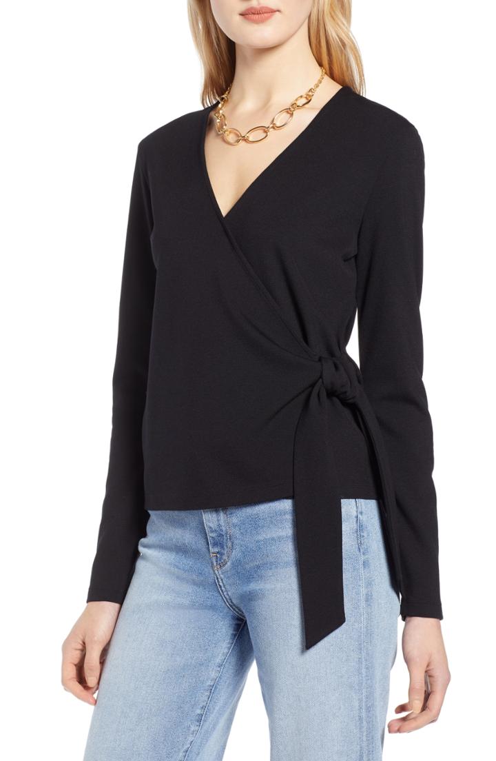 Women's Halogen Ballet Wrap Ponte Knit Top - Black