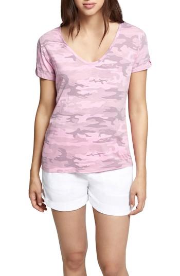 Women's Sanctuary Camo Twist Sleeve Cotton Blend Tee - Pink