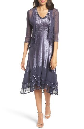 Petite Women's Komarov Embellished Charmeuse Dress & Chiffon Jacket P - Blue