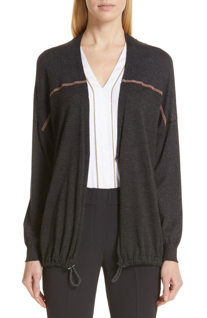 Women's Brunello Cucinelli Monili Embellished Cashmere & Silk Cardigan - Grey
