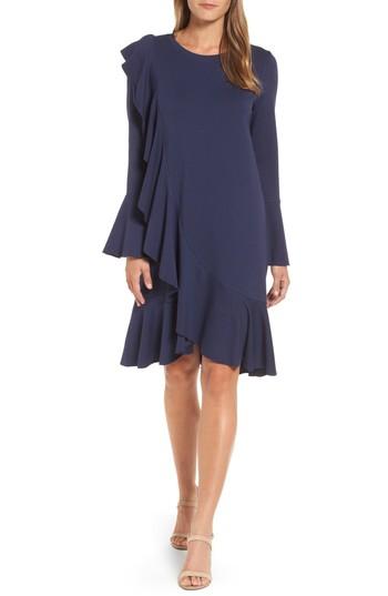 Women's Halogen Ruffle Detail Knit Dress - Blue