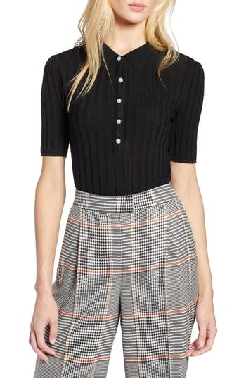 Women's Halogen X Atlantic-pacific Ribbed Polo Sweater - Black