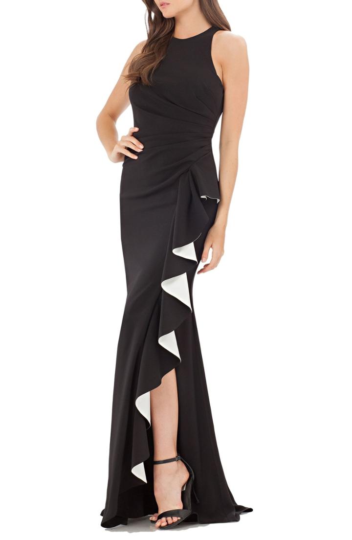 Women's Carmen Marc Valvo Couture Infusion Ruffle Gown - Black