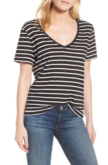 Women's Splendid Stripe V-neck Tee - Black