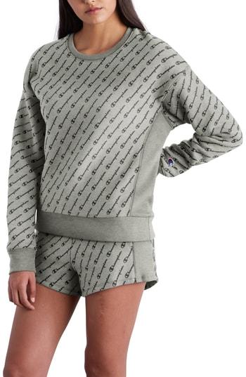 Women's Champion All Over Logo Reverse Weave Sweatshirt - Grey