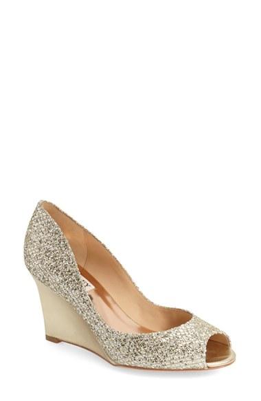 Women's Badgley Mischka 'awake' Embellished Peep Toe Wedge Pump .5 M - Metallic
