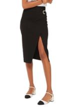 Women's Topshop Eyelet Detail Wrap Jersey Skirt Us (fits Like 14) - Black